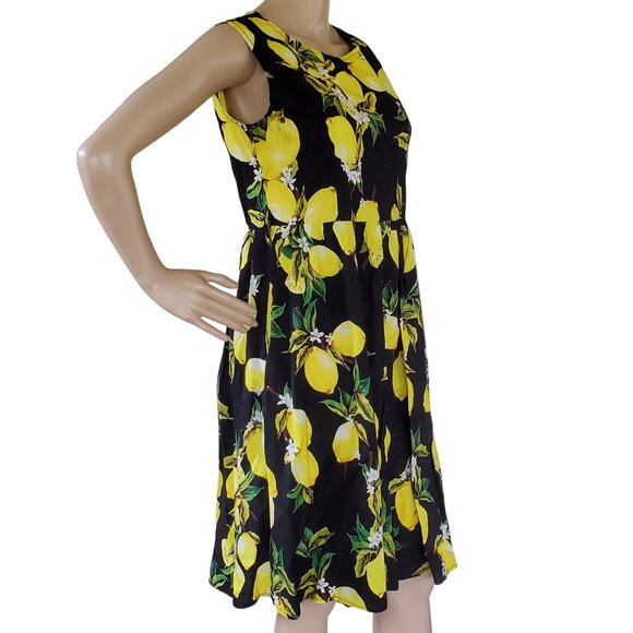 Tropical A Line Dress Women's M Sleeveless Summer Lemon Back Zip Knee Length - Picture 2 of 15